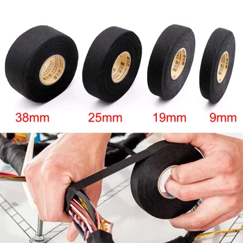 

15M Fabric Adhesive Tape Heat-resistant Cable Wiring Harness Tape Looms Fabric Cloth Tape Adhesive Tape Width 9/19/25/38mm