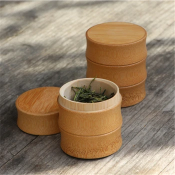 

Small Bamboo Storage Bottles Kitchen Tea Container Jar Cans Case Organizer Spice Round Caps Seal Box Canister For Bulk Products