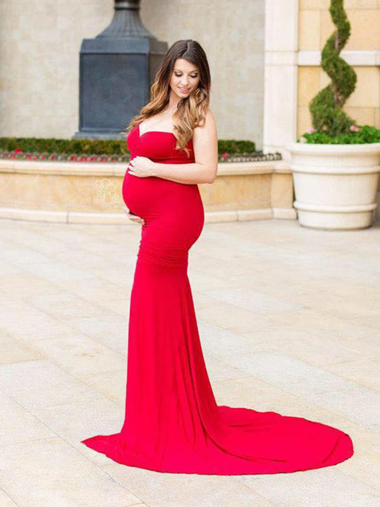 

Pregnant Woman Photo Shoot Formal Dress Sleeveless Low-cut Trailing Evening Dress Mercerized Cotton Pregnant Dress XUCTHHC 2020