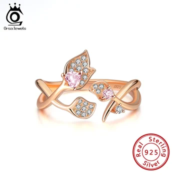 

ORSA JEWELS 925 Sterling Silver Rings Shiny Maple Shape CB Gold Color Adjustable Hollow Out Zirconia Ring For Women EQR03