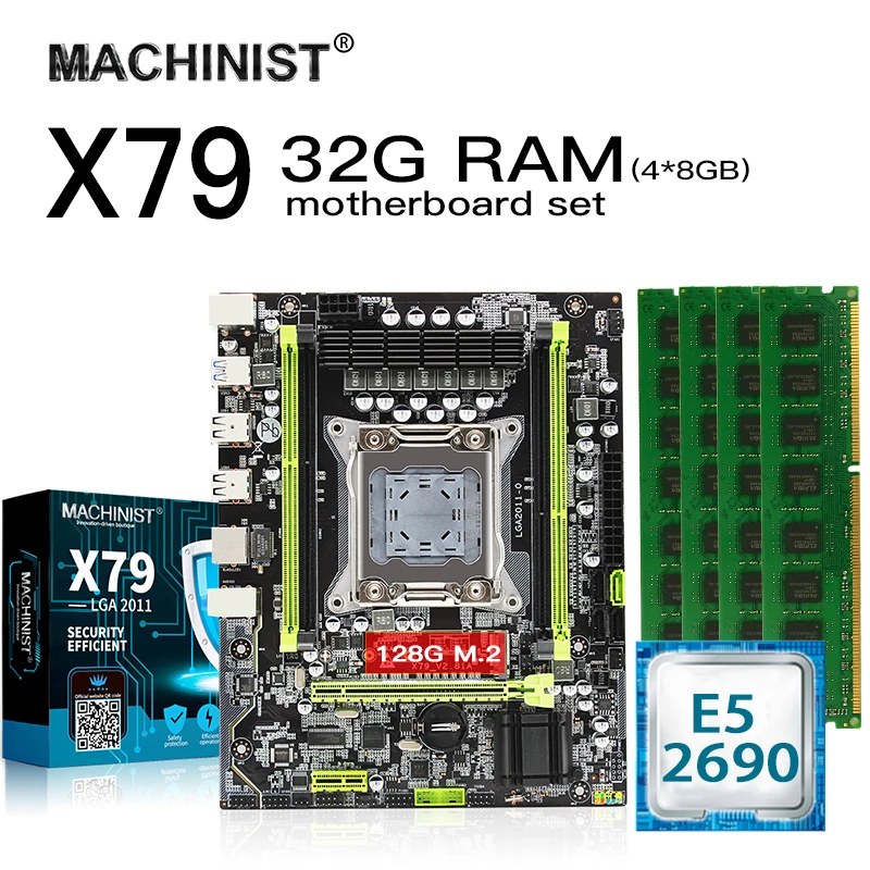 Комплект материнской платы X79 lga 2011 с ЦП Intel Xeon E5 2690 4*8 ГБ (32 Гб) 1600 МГц DDR3 память ecc reg