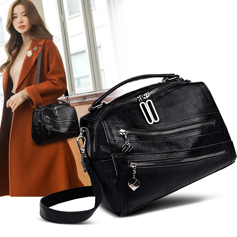 ZDG sacs à main femmes en cuir véritable sac à bandoulière noir 2019 poche zippée sac pour femmes d