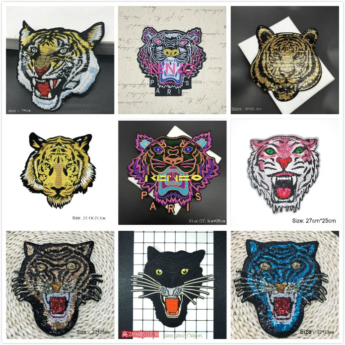 

12 kinds Tiger head patch Embroidery patch Sequin tiger patch Adhesive Sewing accessories Animal patch wholesale Sew-On