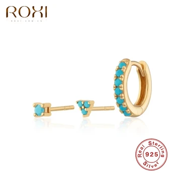 

ROXI Creative 3pcs Round Triangle Turquoise Stone Stud Earrings for Women Earring Piercing 925 Sterling Silver Jewelry Orecchini