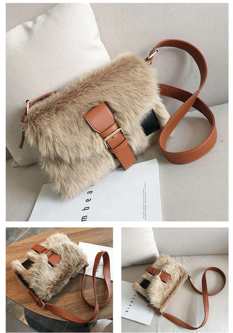 Winter Fashion New Sweet Girl Square bag High quality Soft Plush Women's Designer Handbag Casual Shoulder Messenger bag