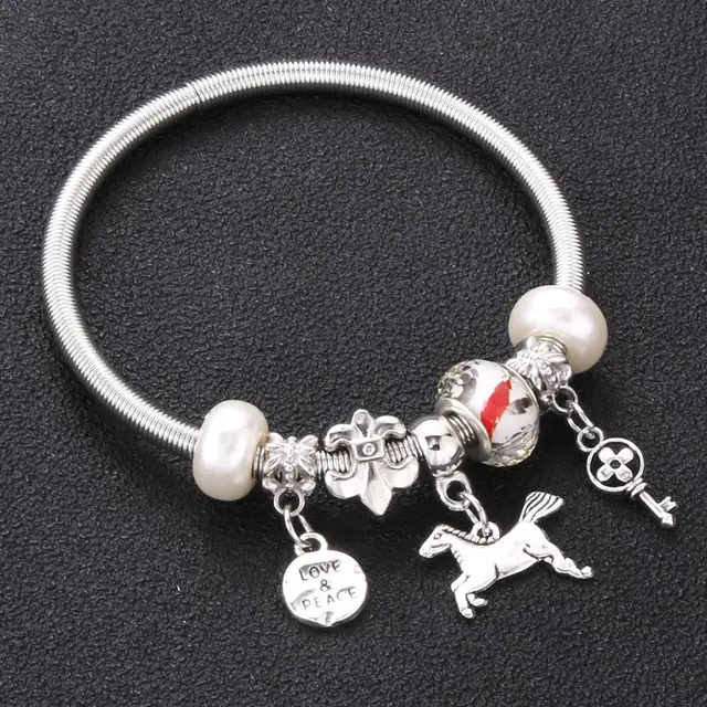 Antique Original Crown key lock Shape 6 colors Charm Bracelets For Women Glass Beads Brand Bracelet & Bangle DIY Jewelry Gifts 0031WE