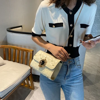 

Leather Star Chain Crossbody Handbag Fashion Lattice Pattern Women Shoulder Bags Popular Simple Female Daily Bag