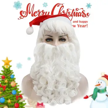 

Besegad Kids Adults DIY Christmas Santa Claus White Curly Beard Moustache Wig Xmas Santa Hat New Year Party Cosplay Costume Toy