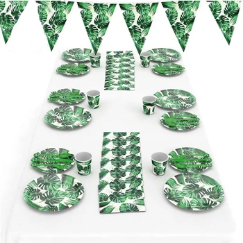 

Hawaiian Turtle Leaf Summer Disposable Tableware Tropic Green Paper Plates Cups Hawaii Supplies Wedding Birthday Safari Jungle