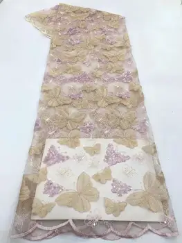 

Beautiful butterfly crystal sequin embroidery French mesh lace fabric /Dress /Fashion skirt / wedding fabric Africa sequin lace