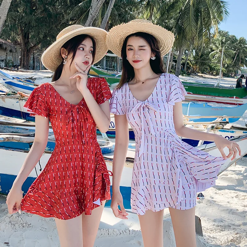 Sexy Backless Deep V Neck One Piece Swimsuit 2019 Women Swimwear Female Floral Bather With Skirt Bathing Suit Swim Wear