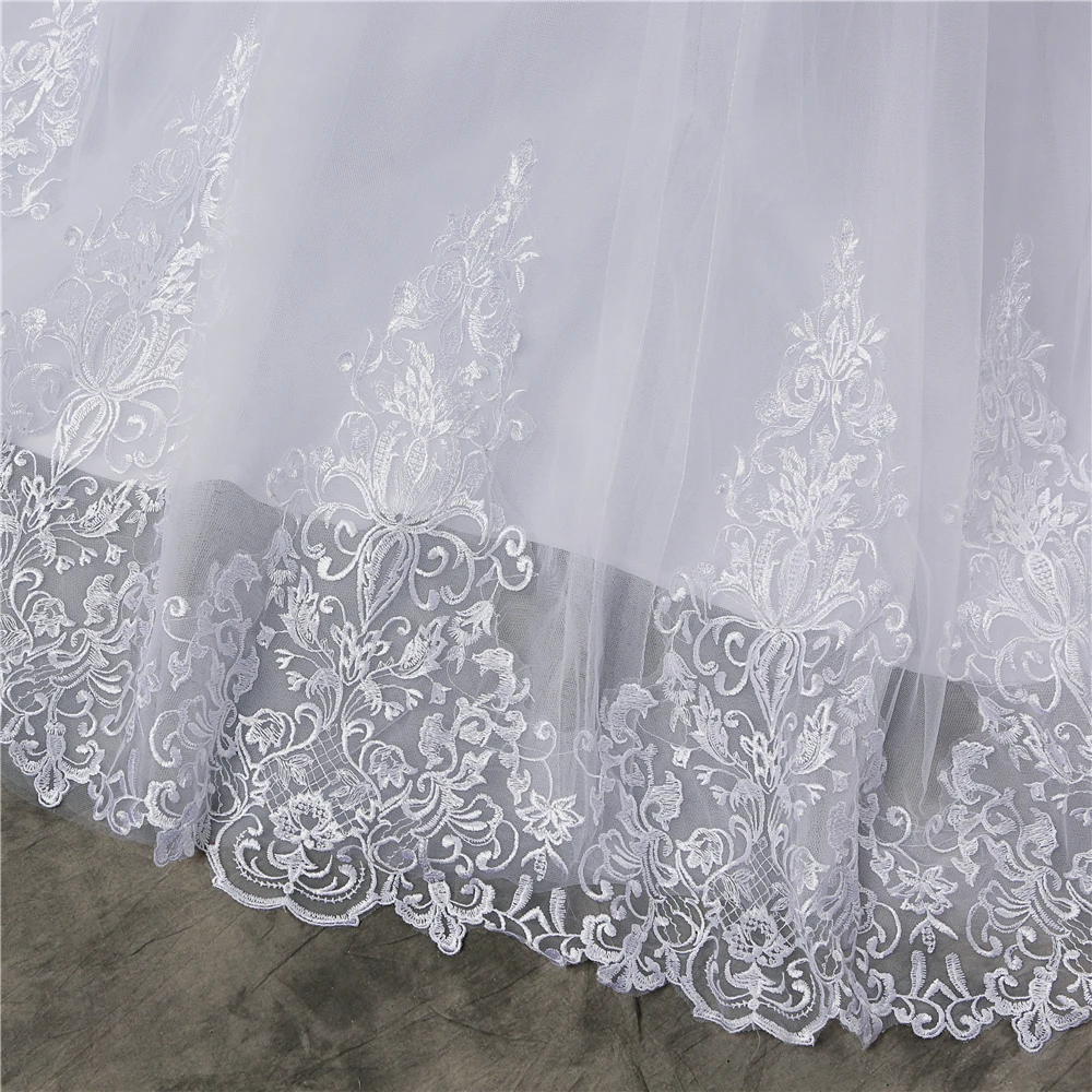 ZJ8150 ZJ9150 новые белые свадебные платья цвета слоновой кости с открытыми плечами для невесты с большим кружевным шлейфом и кружевной каймой