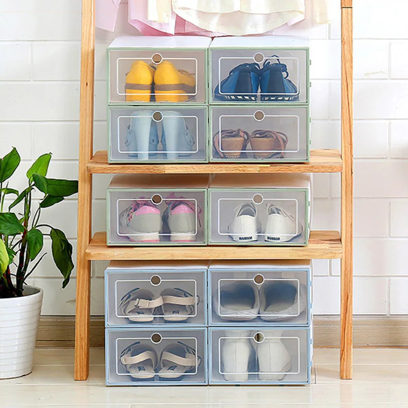 6 Pcs Transparent Shoe Box Flip Design Plastic Storage Case Organizer Dustproof for Home LBShipping