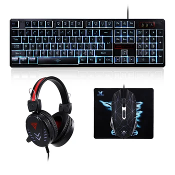 

LED Breathing Light Gaming Keyboard Mouse Headset Set Three-color Backlight Wired Keyboard Colorful Mouse Gaming Headset Combo