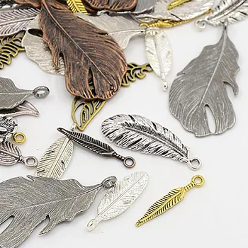 

500g/set Retro Alloy Random Mixed Tibetan Silver Feather Pendant DIY Handmade Necklace Pendant Jewelry Accessories
