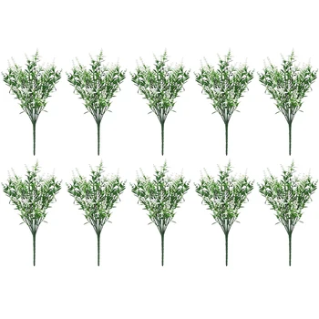 

10 Bundles Artificial Lavender Flowers Outdoor Fake Plants Faux Plastic UV Resistant Flowers for Home Garden