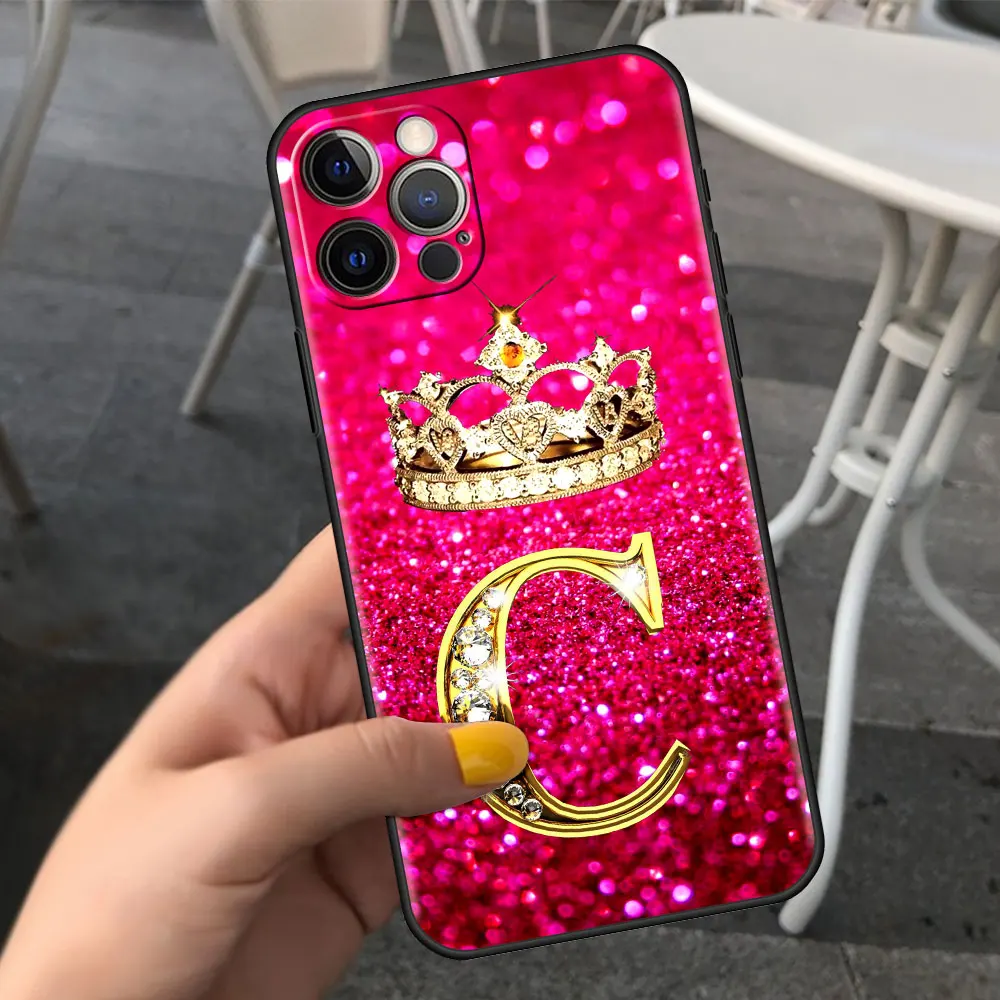 thumbnail image 1 of Pink Diamonds Letter Phone Case for Apple iPhone 11 7 12 13 Pro XR X XS Max 6 6S 8 14 Plus Soft Cover Shockproof Funda 14mini, 1 of 5