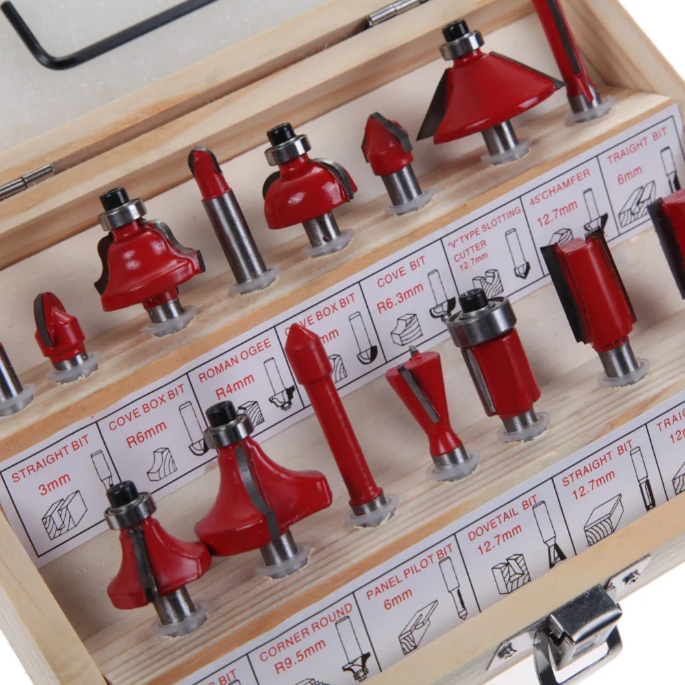 Router-Bit-Set Trimming-Knife Milling-Cutter Woodworking Shank W/wood-Case Tungsten Carbide