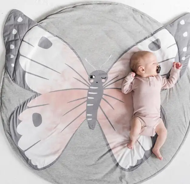 Милые коврики для игр, круглые коврики, хлопковые коврики для игр с животными, одеяло для новорожденных, коврик для ползания, декор для детской комнаты - Цвет: butterfly