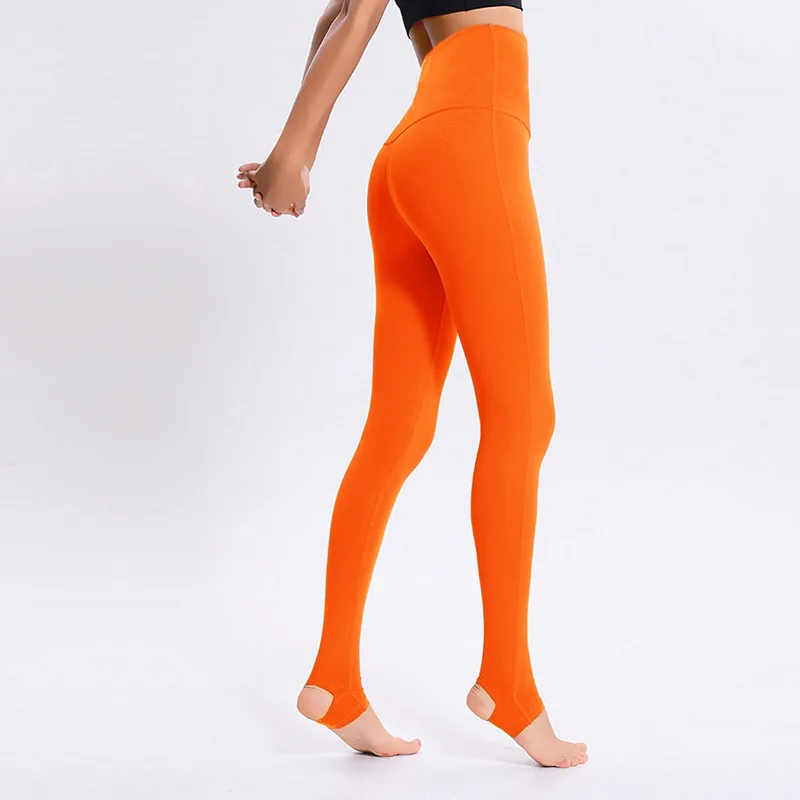 

COLORVALUE Orange Stirrup Yoga Pants Full Length White Sport Leggings Stretch High Waisted Exercise Dance Trousers Sports Wear