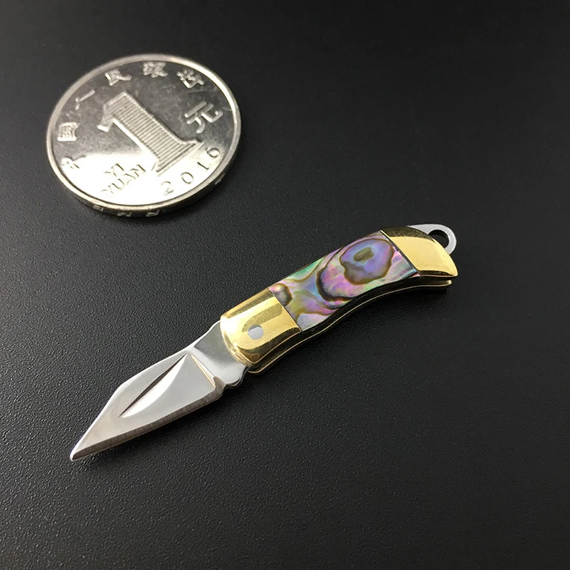 

Mini beautiful shell necklace folding blade mini pocket wallet key ring knife survival EDC tool knife peeler field self-defense