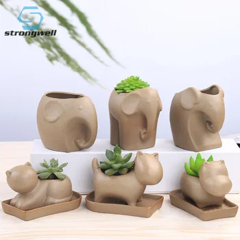 

Strongwell Nordic Mini Cute Pet Flower Pot Pottery Stoneware Ceramic Flowerpot Cartoon Kitten Puppy Elephant Home Decor Gift