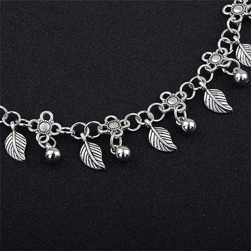 Retro Metal Water Drops Silver Color Leaf Tassel Anklet For Women Beach Body Jewelry Summer Style 2017 Fashion