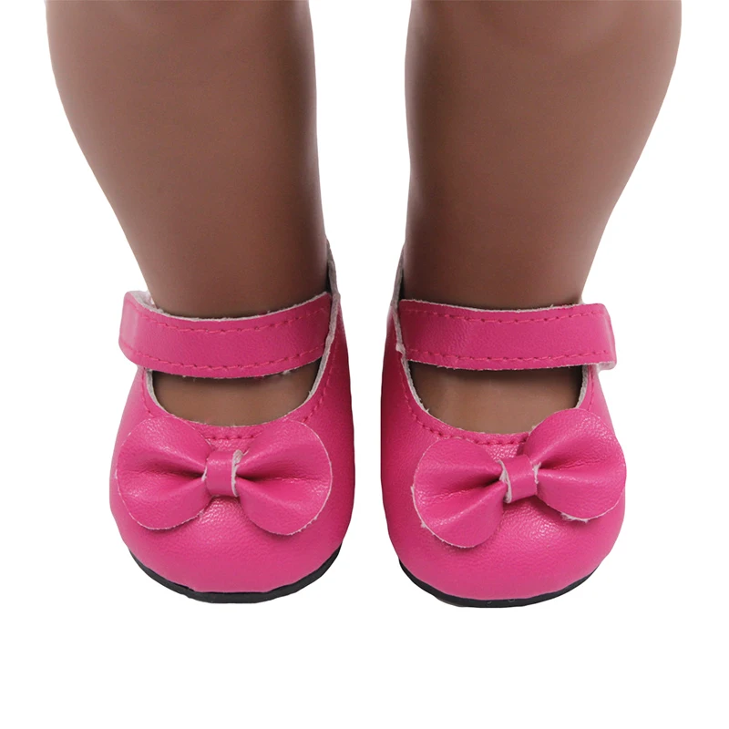 Hot Sale 7cm Bow-knot Doll Shoes For 18Inch American Dolls Pu Leather Velcro Shoes Fit 43cm New Baby 1/3 BJD DIY Dolls Gift 2