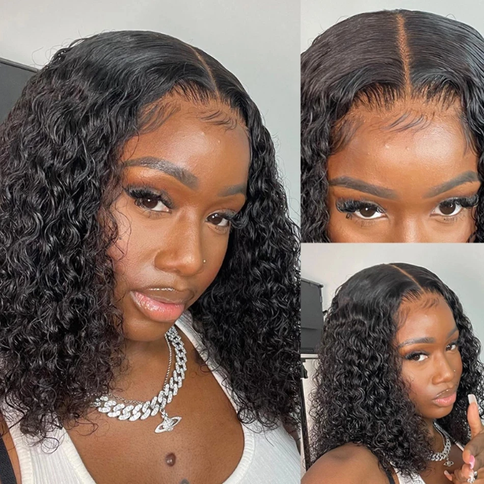 Kinky Curly Bob Lace Closure Human Hair Wigs Brazilian Lace Wigs For Women 4x4 Closure Bob Wig 180% Density