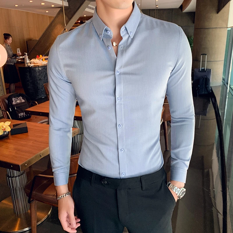 Британский стиль простая официальная одежда рубашка мужская Осенняя Новая мужская рубашка с длинным рукавом деловая Тонкая Повседневная рубашка для мужчин
