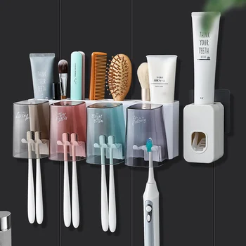 

1set Automatic Toothpaste Squeezer Magnetic Adsorption Inverted Toothbrush Holder Dispenser Storage Rack Bathroom Accessories