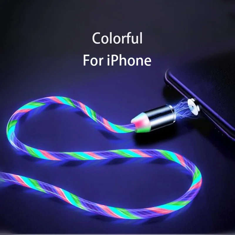 1 м Магнитный зарядный кабель для мобильного телефона usb type C поток светящийся провод для передачи данных для iPhone 11 Pro Samaung S9 светодиодный Micro Kable - Цвет: Colorful For iPhone