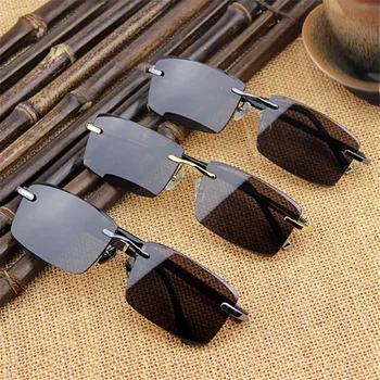 

Vazrobe Glass Sunglasses Men Rimless Crystal Glasses Brown Stone Sunglass Anti Eye Dry Driving Outdoor Goggles Vintage for Elder