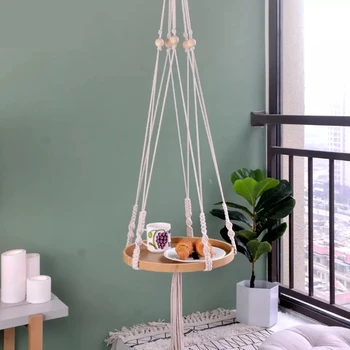 

Creative Tassel Cotton Rope Woven Hanging Planter Shelf Home Decorative Flower Pot Holder Stand Rack Succulents Small Plants