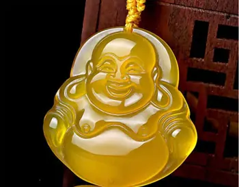 

2020 Fine Jewelry Unique Fashion Natural Yellow Chalcedony Agate Hand-carved Maitreya Bodhisattva Free Shipping