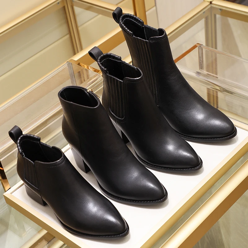

2019 Bellecom Genuine Leather Chelsea Short Thick Cut With And Boot Women's Singles winter ankle Boots for women ladies shoes