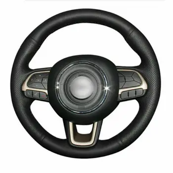 

For Jeep Compass 2017 Renegade 2016-2017 Top Leather Steering Wheel cover Hand-stitch on Wrap Cover