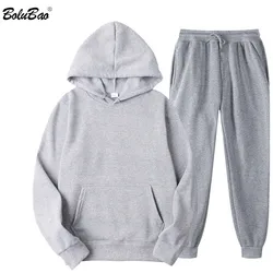 BOLUBAO – Ensemble de Sport pour Homme, Décontracté, Survêtement de Deux Pièces à Capuche et Pantalon, Couleur Unie, à la Mode, Nouvelle Collection 