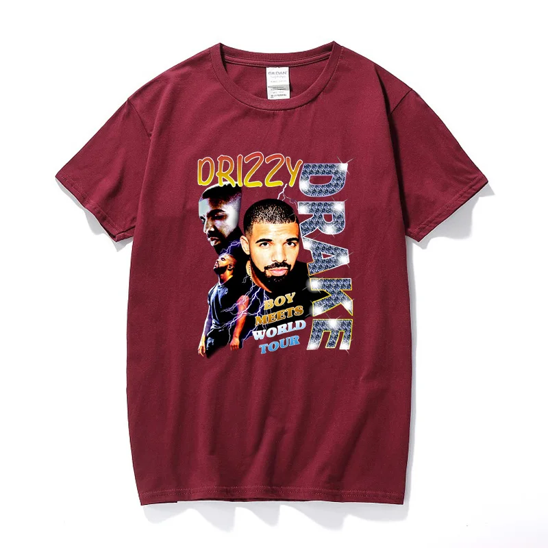 Drizzy Drake Boy Meets World Tour Мужская футболка Новая летняя футболка в стиле хип-хоп Camisetas Hombre уличная хлопковая футболка с короткими рукавами - Цвет: Бургундия