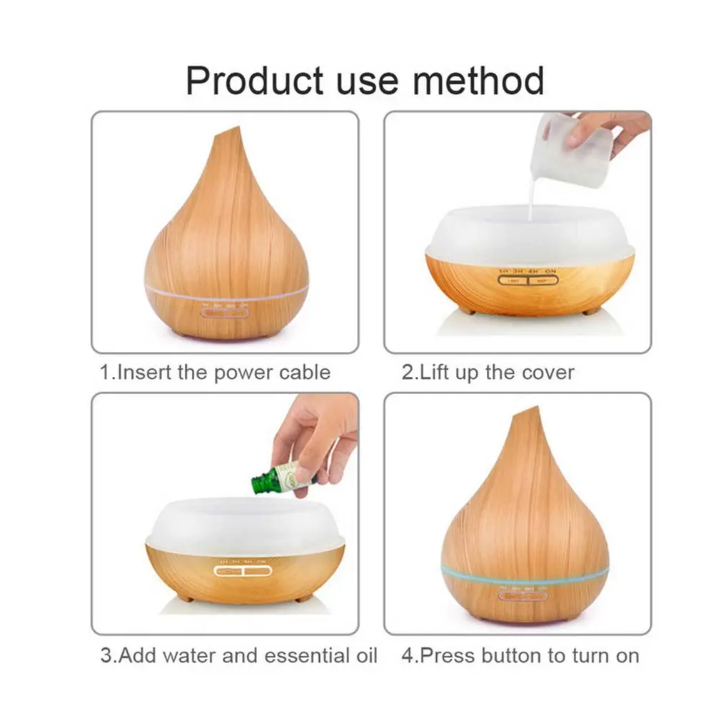 

314 Mini 400ML Ultrasonic Air Humidifier Wood Grain with Remote Control Wood Grain Colorful Light Essential Oil Purifier