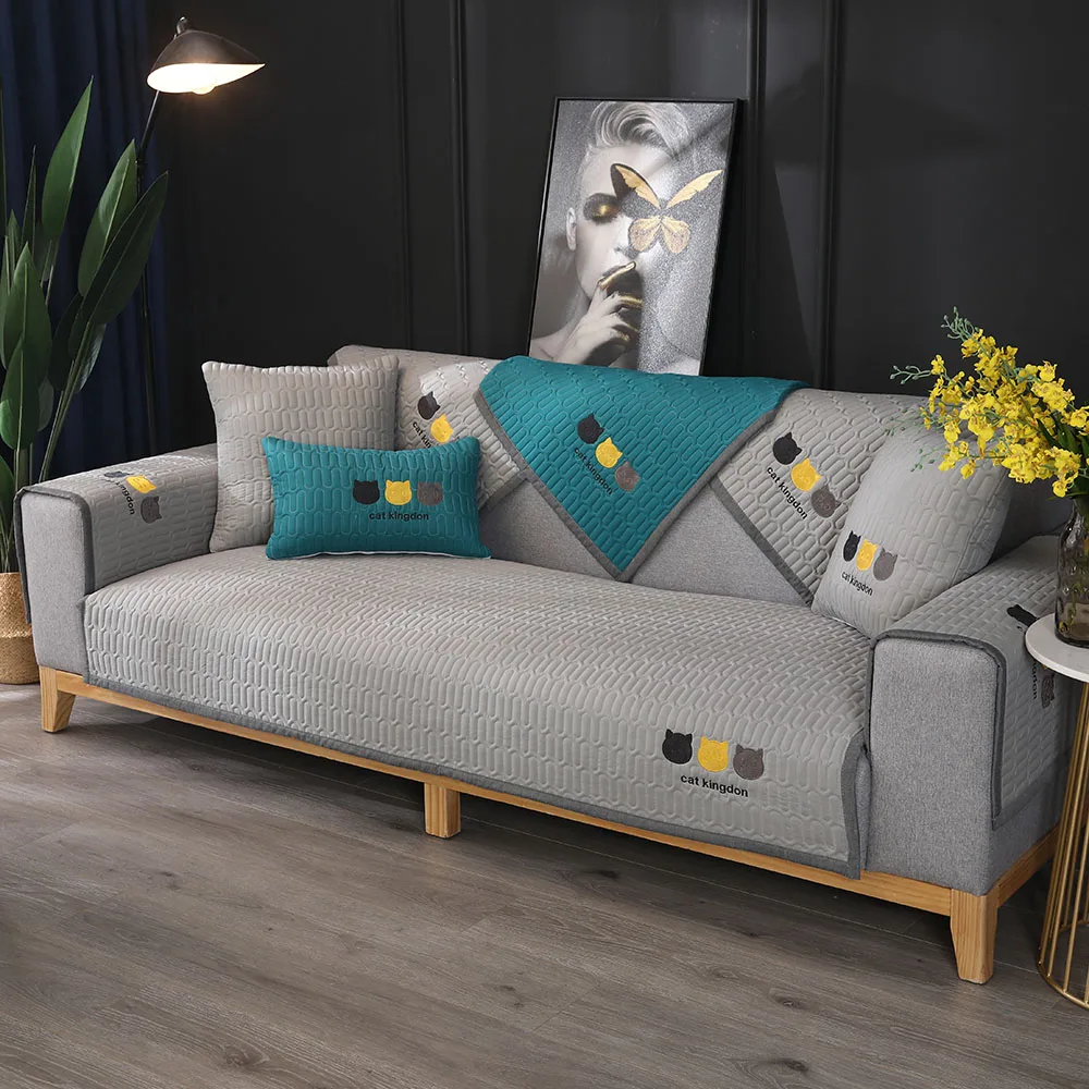 

Embroidered Latex Interlayer Sofa Cover Sofa Towel Solid Color Couch Cover Seat Cover for Living Room Corner Sofa Towel