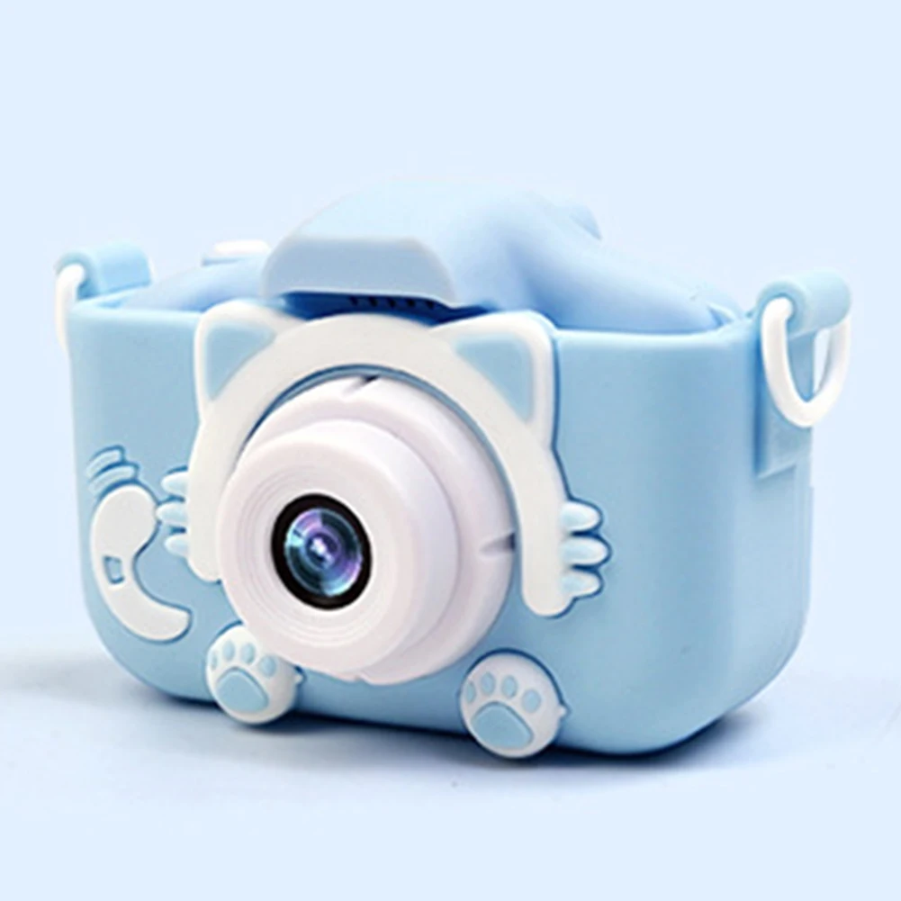 Двойной объектив Мультфильм фотография 2 дюйма HD экран подарок на день рождения с защитным чехлом мини игрушка цифровая пластиковая детская камера - Цвет: Синий