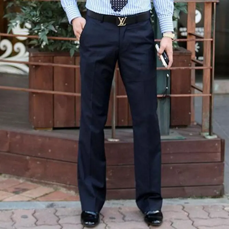 Men Flared Boot Cut Trousers Fashion Casual British Style Office Comfortable Kahki Black Slim Formal Suit Bottom Pants