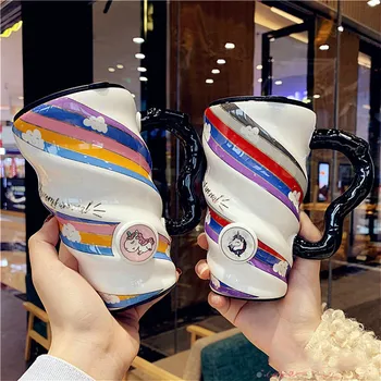 

Creative Personality Ceramic Coffee Mugs 500mL Large Capacity net red type with cover and spoon Pink Blue Home Drinking Cups