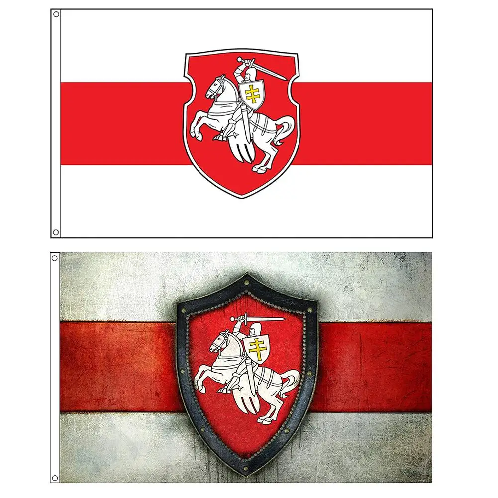 White Red White Flag Belarus Original Pagonya Flag 60x90CM/150x90CM and Durable White Knight Horse Flag Banner Belarus Freedom Coat of Arms Symbol