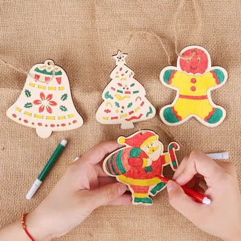 

Christmas Decoration Wood DIY Pendant Children's Painted Panels Colored Painting Christmas Tree decorations natale navidad 2019