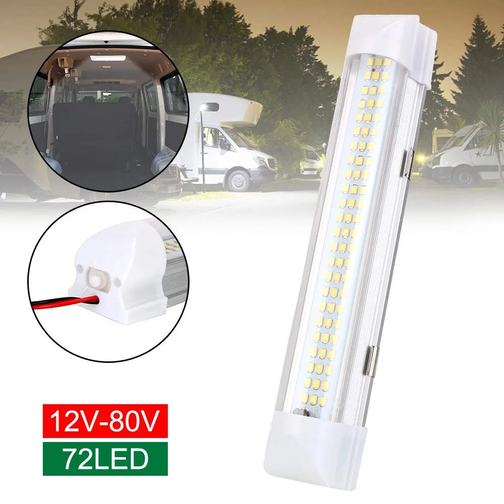 

72 LED Interior Light for Car Truck Trailer Caravan Van Boats 12-80V ON/OFF Switch Reading Dome Ceiling Lamp