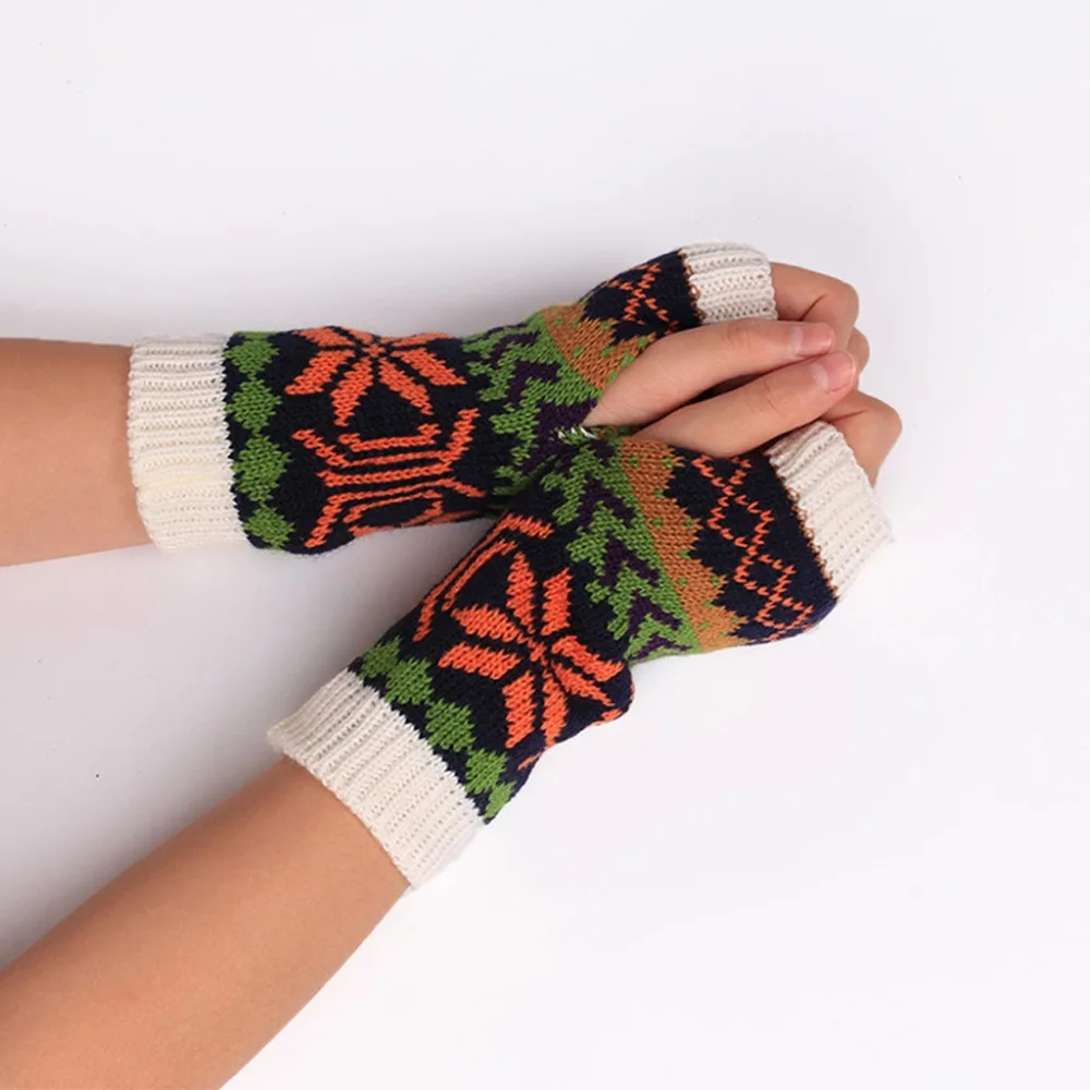 Christmas snowflake gloves knit women's girls mittens ski gloves kid half-finger gloves guantes de nieve para mujer 30S18 (12)
