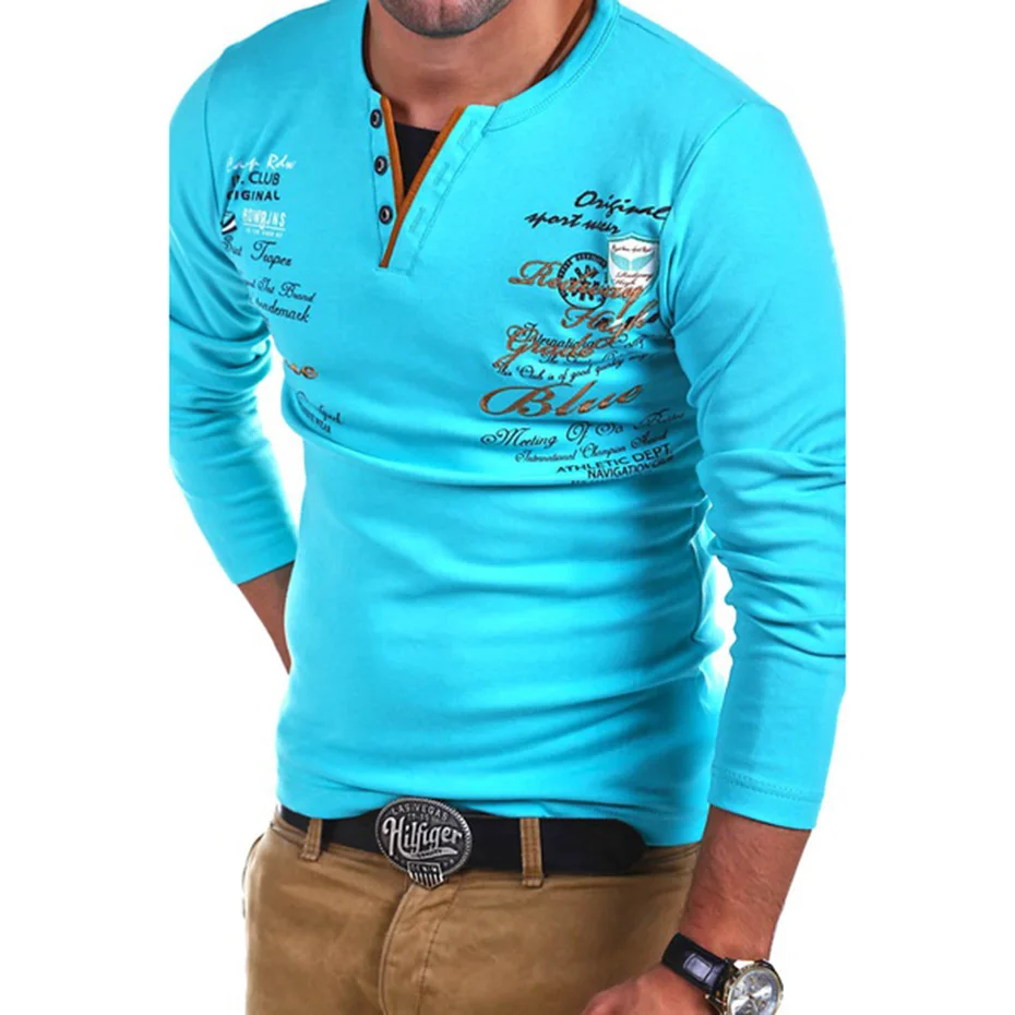 Мужская приталенная футболка ZOGAA хлопковая с длинным рукавом и принтом