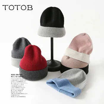

2019 new color matching hat female winter autumn warm baotou wool hat cashmere casual knit hat outdoor thick warm sports cap